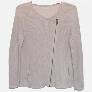 Rocha. John Rocha Beige Elbow Patch Front Zipper Cardigan Size 14